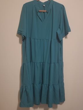 SHEIN Teal Tiered V-Neck Maxi Dress